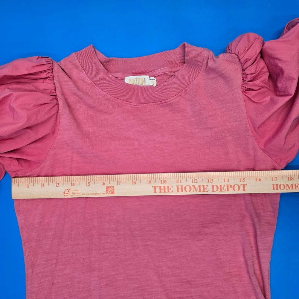 Nation LTD Lima Puff Sleeve Top Coral Pink Slub Cotton Womens Medium 1258JJR - Picture 4 of 7